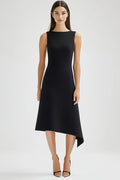 A Line Black Round Neck Asymmetrical Work Dress