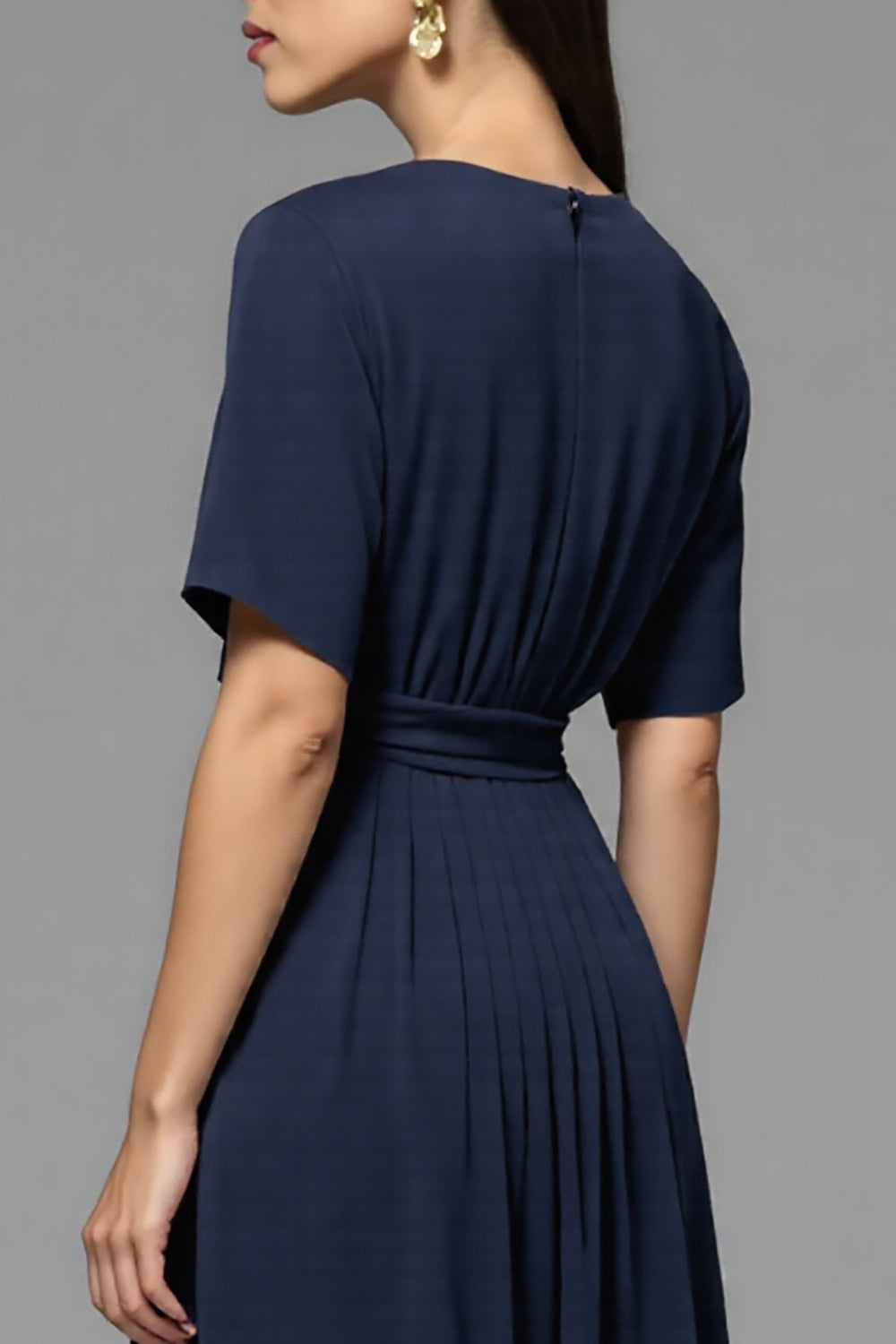 Navy A Line Round Neck Midi Work Dress