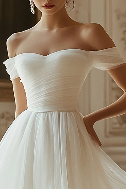 Ivory Off The Shoulder A Line Graduation Dress