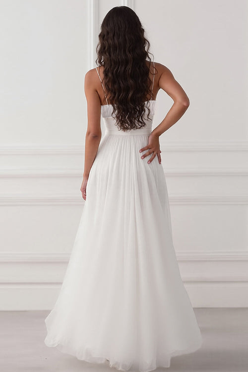 White A Line Chiffon Maxi Dress with Slit