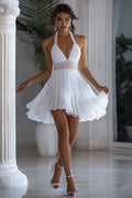 White A Line Halter Chiffon Graduation Dress