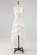 Ivory High Low Tiered Ruffled Bridal Shower Dress