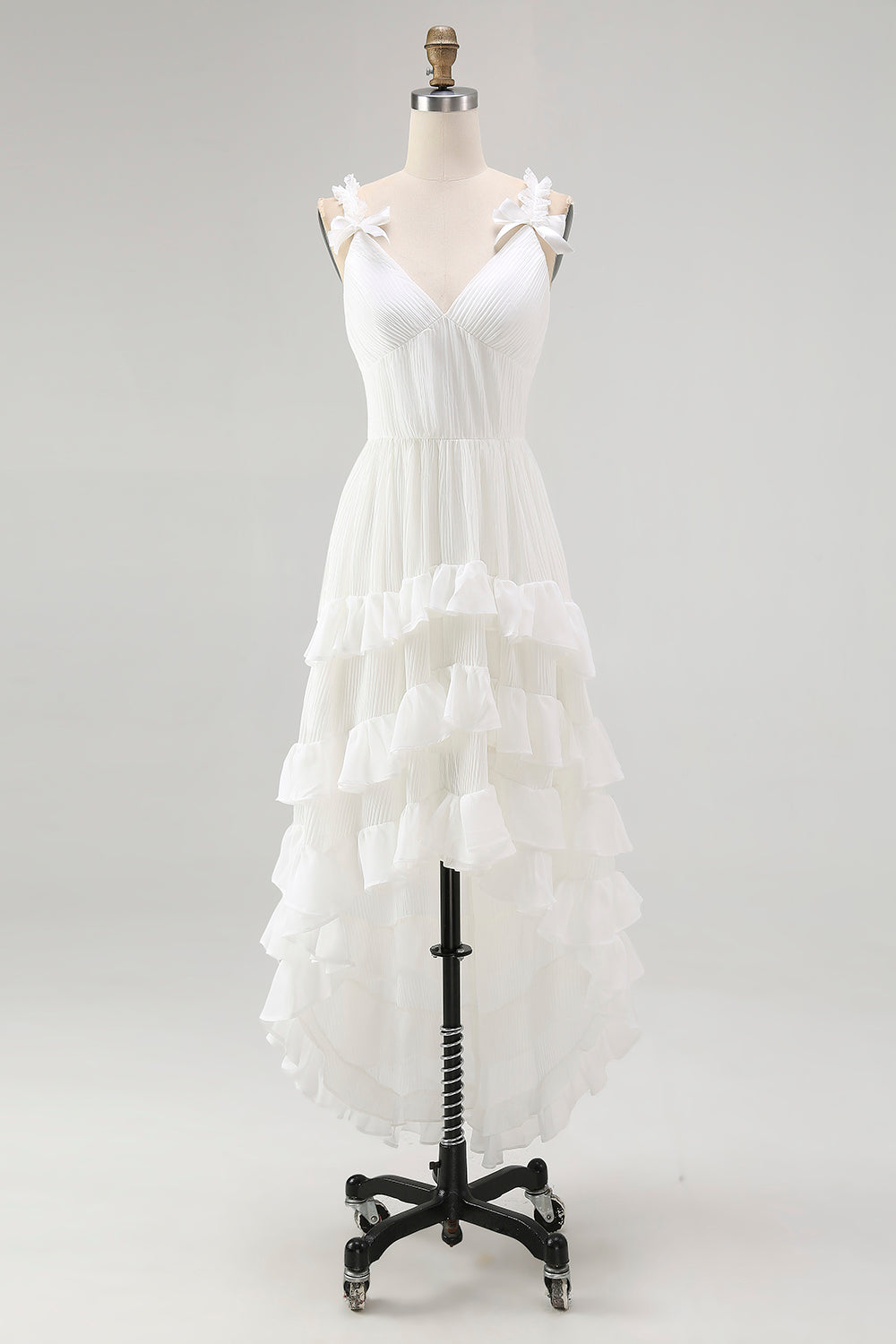 Ivory High Low Tiered Ruffled Bridal Shower Dress