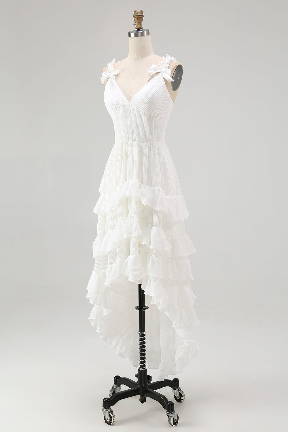 Ivory High Low Tiered Ruffled Bridal Shower Dress