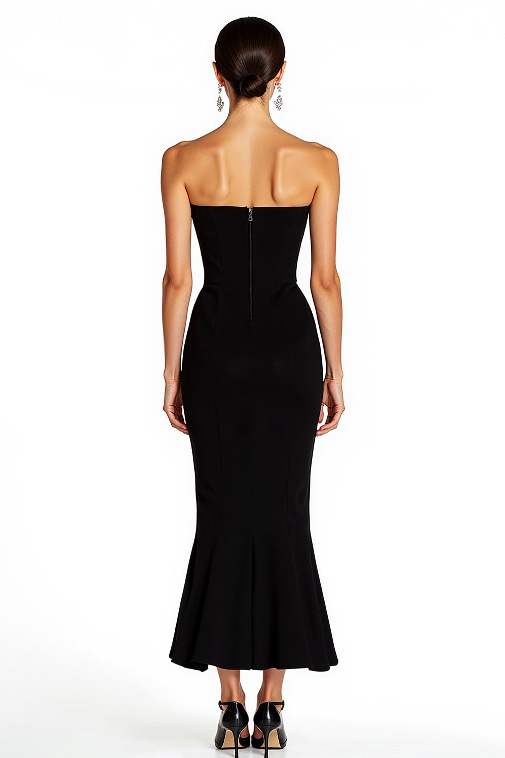 Mermaid Strapless Midi Black Tie Dress