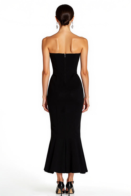Mermaid Strapless Midi Black Tie Dress