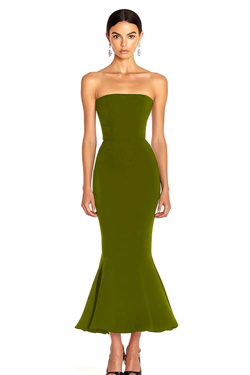 Mermaid Strapless Midi Black Tie Dress