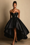 Strapless Satin High Low A Line Black Tie Dress