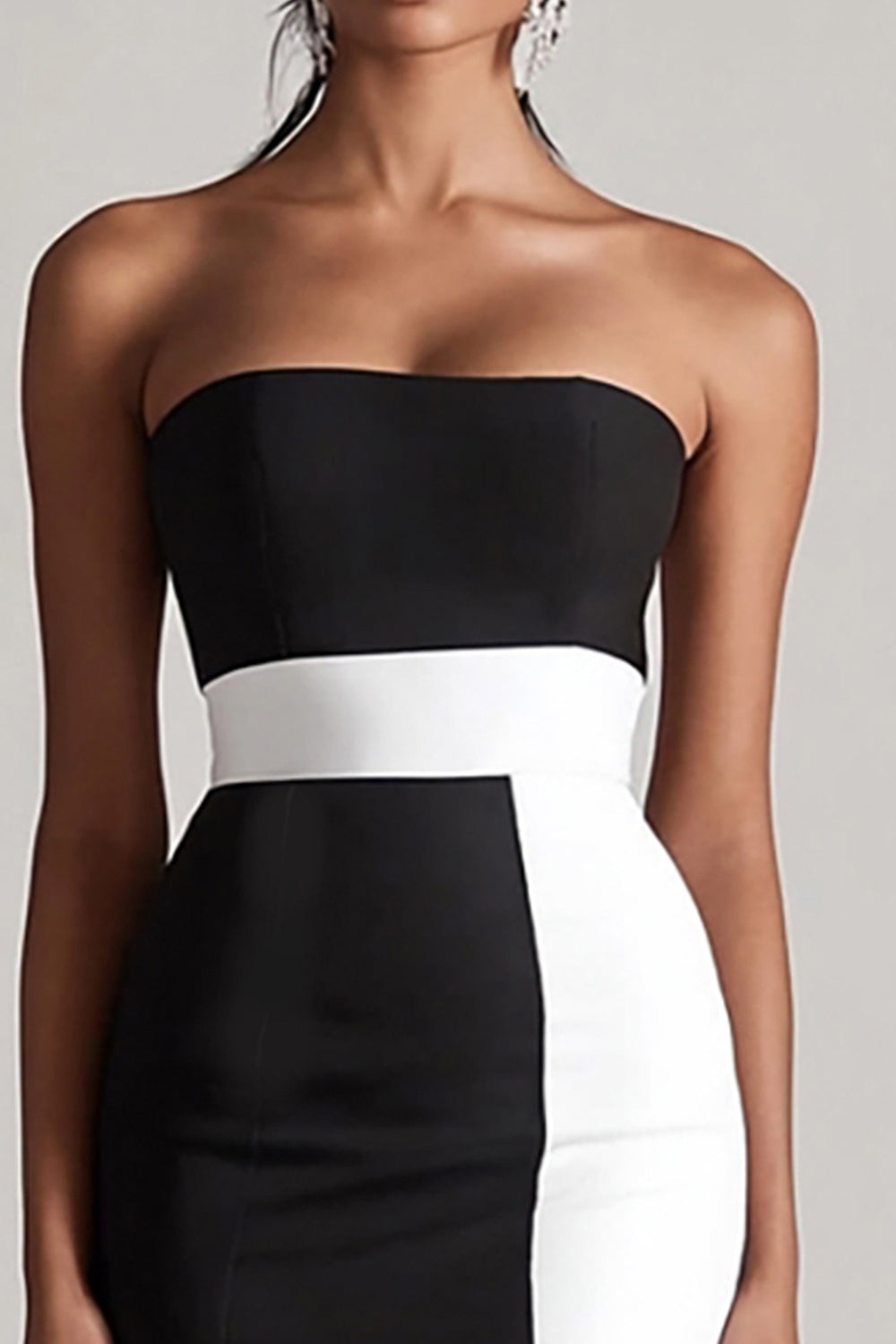 Strapless Bodycon Black and White Graduation Dress