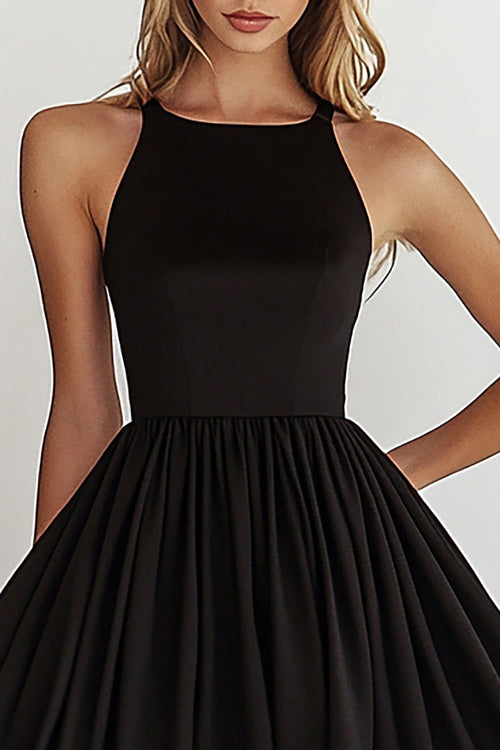 Black A Line Chiffon Knee-Length Graduation Dress
