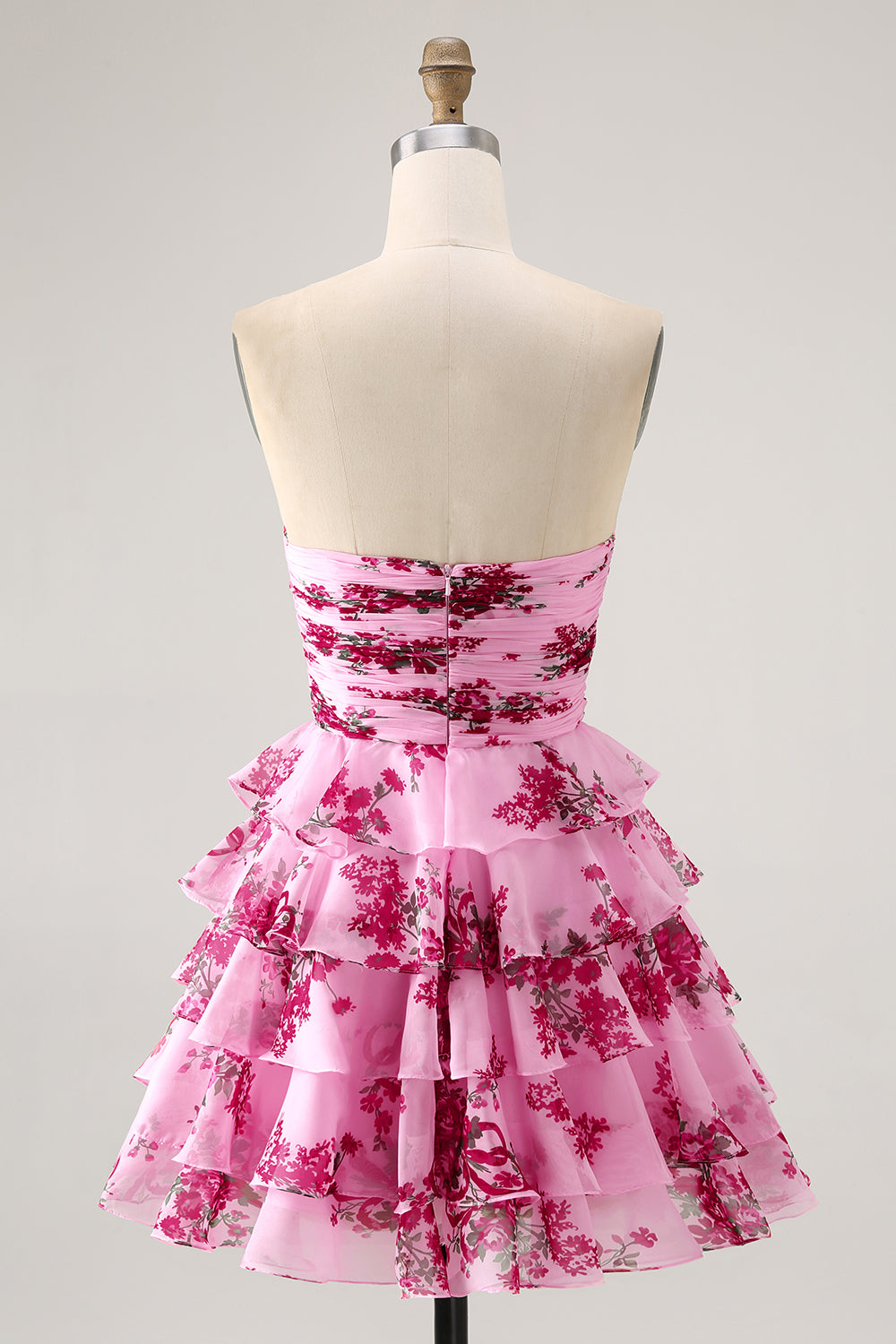 A-Line White Blue Flower Strapless Homecoming Dress With Ruffles