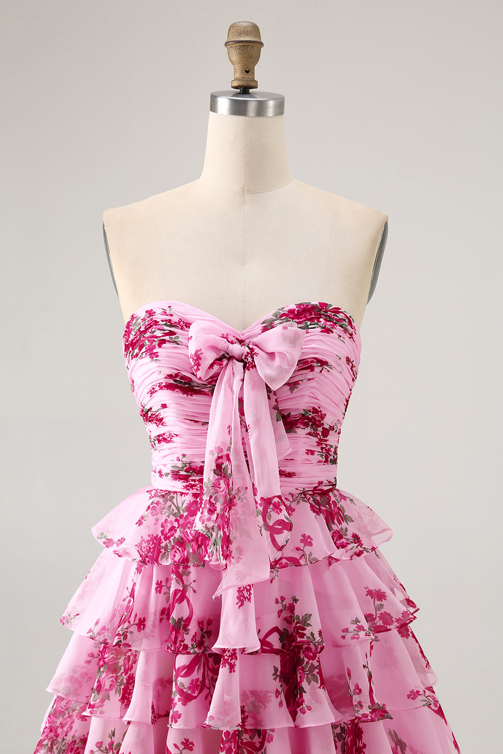 A-Line White Blue Flower Strapless Homecoming Dress With Ruffles