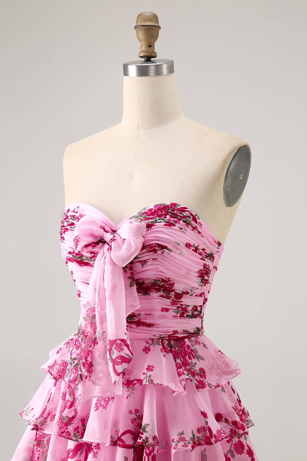 A-Line White Blue Flower Strapless Homecoming Dress With Ruffles