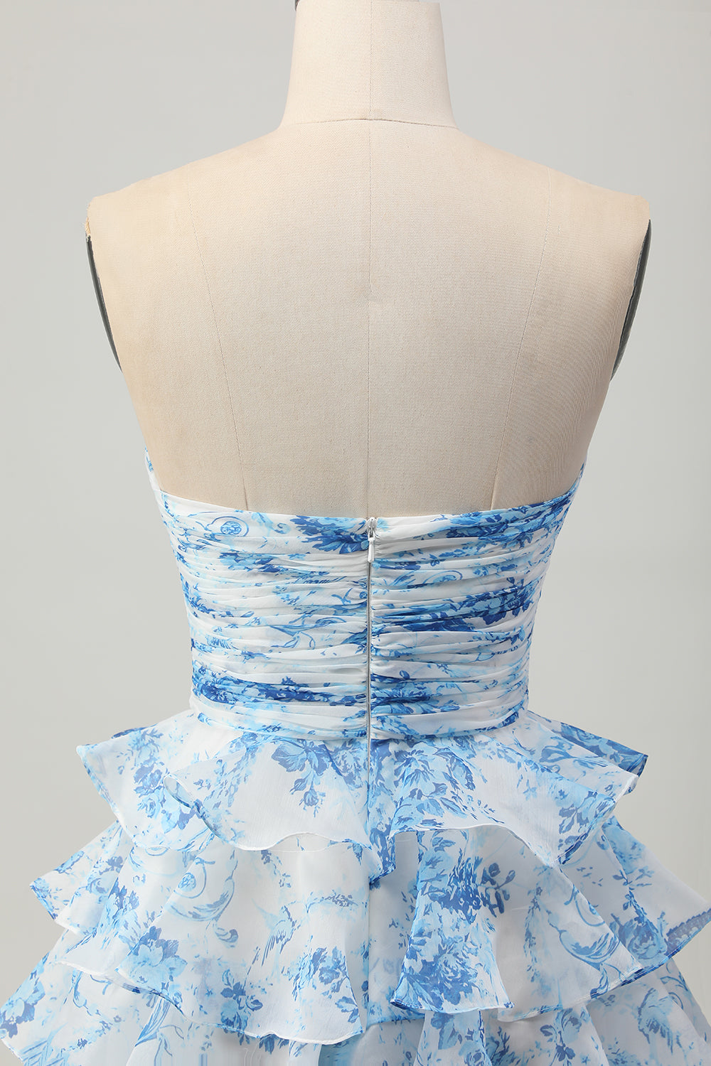 Pink Flower A Line Tiered Strapless Homecoming Dress with Bow