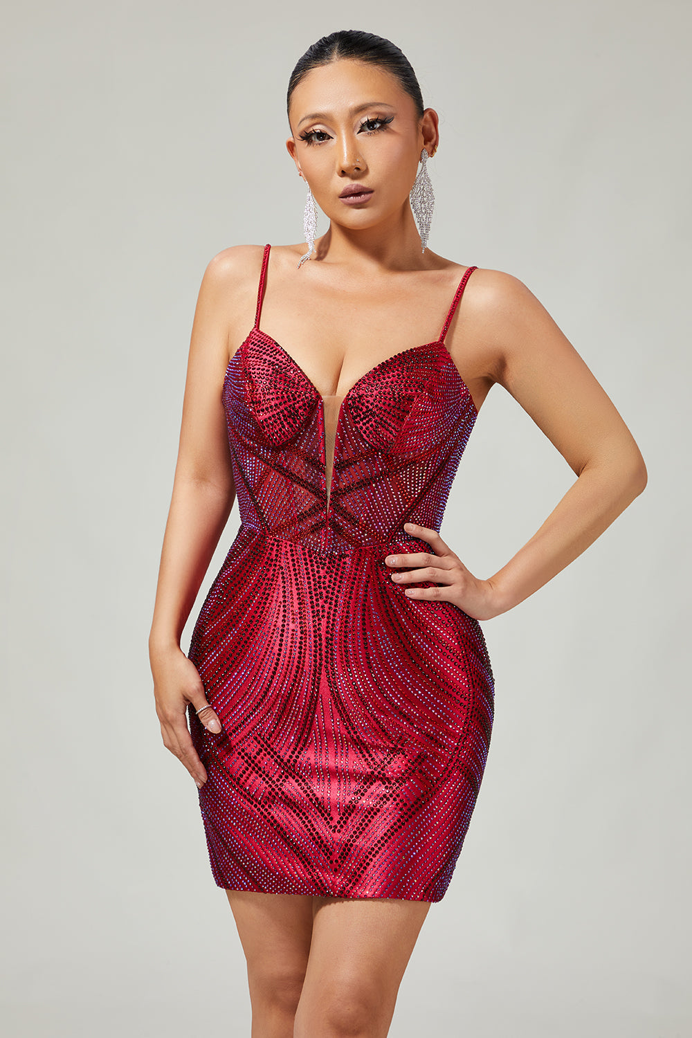 Royal Blue Spaghetti Straps Beaded Bodycon Homecoming Dress