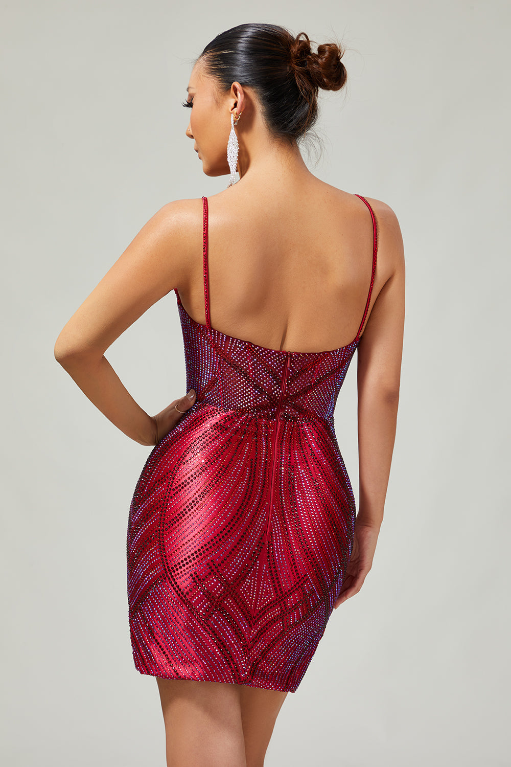 Burgundy Beaded Spaghetti Straps Bodycon Homecoming Dress