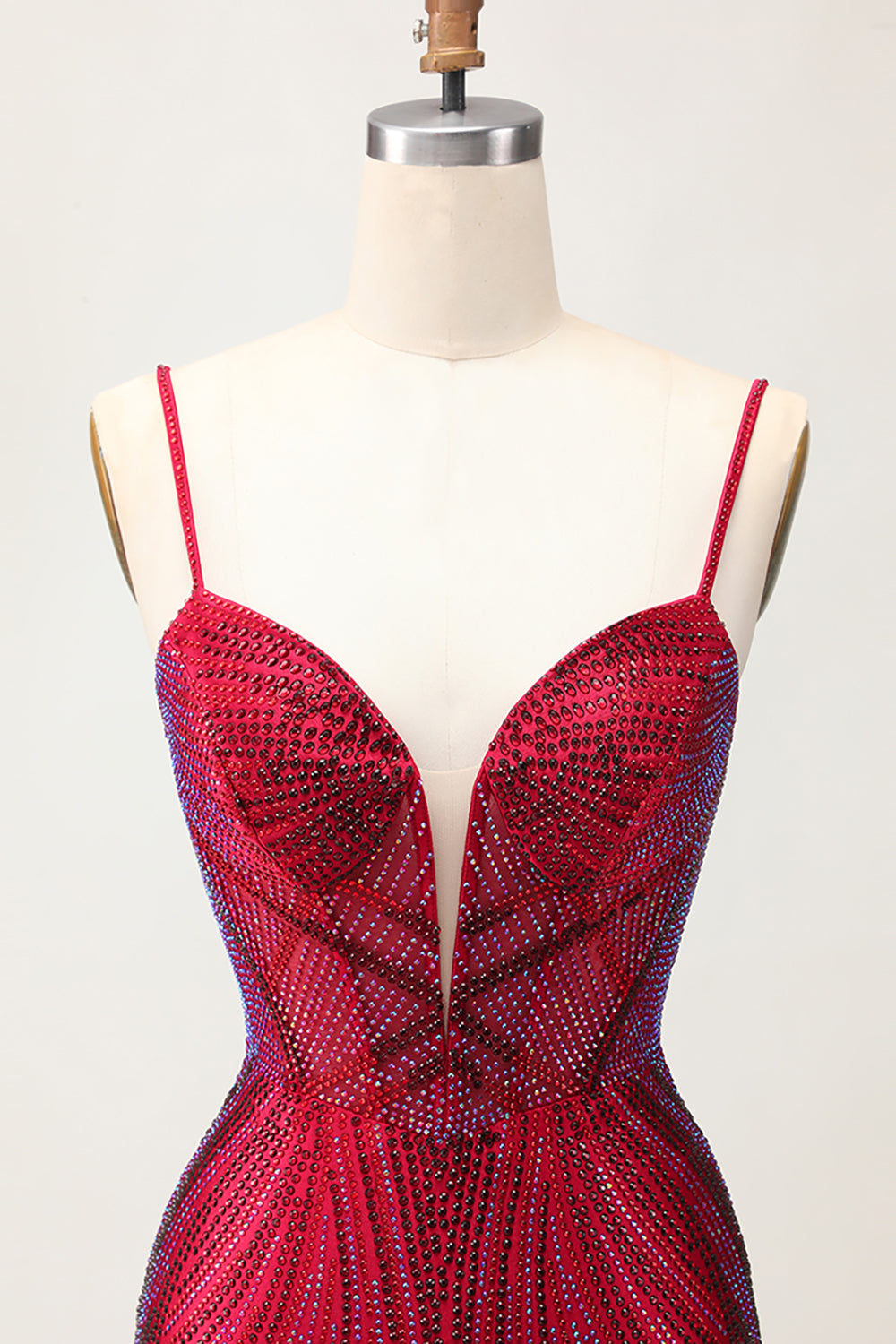 Burgundy Beaded Spaghetti Straps Bodycon Homecoming Dress
