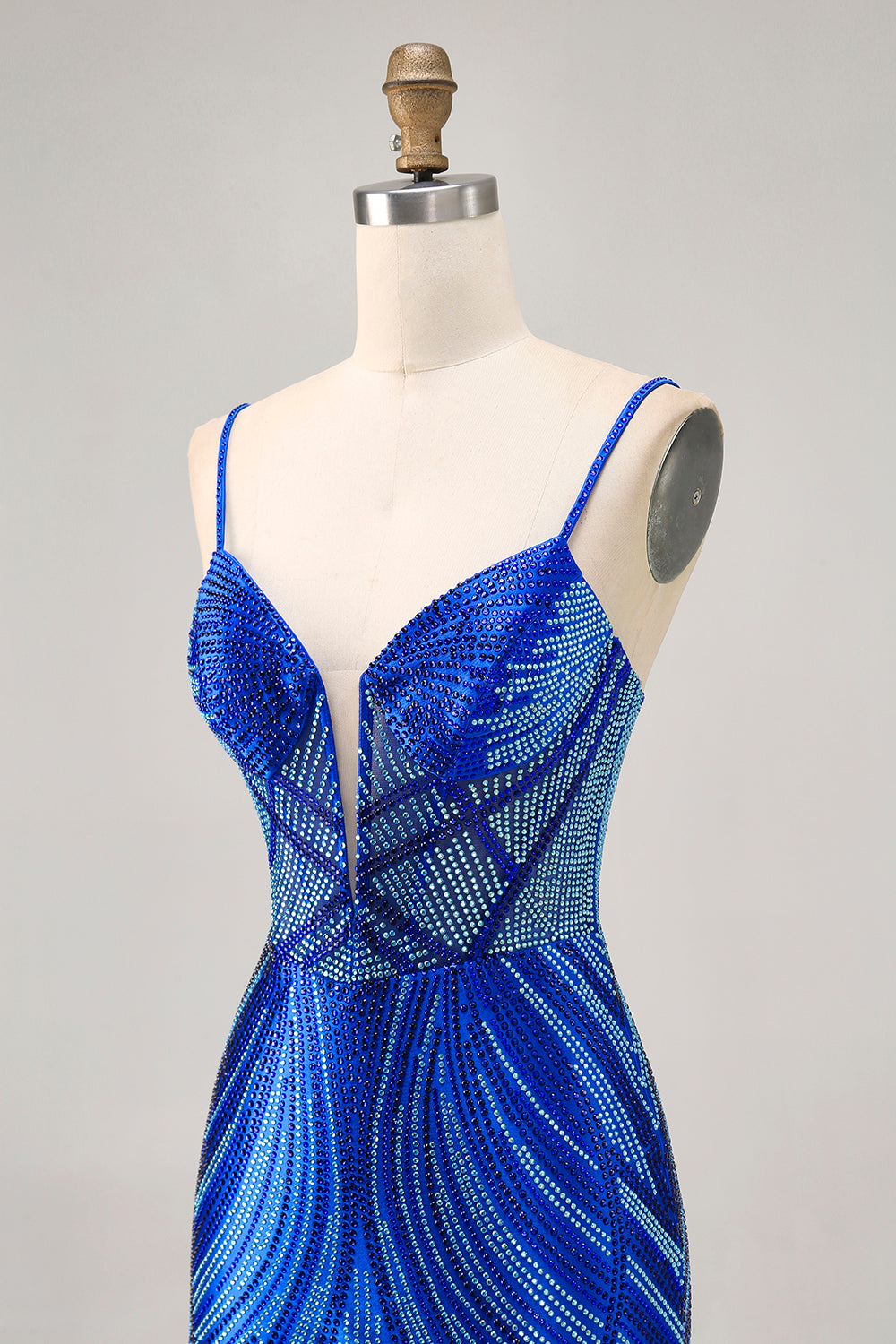 Royal Blue Spaghetti Straps Beaded Bodycon Homecoming Dress