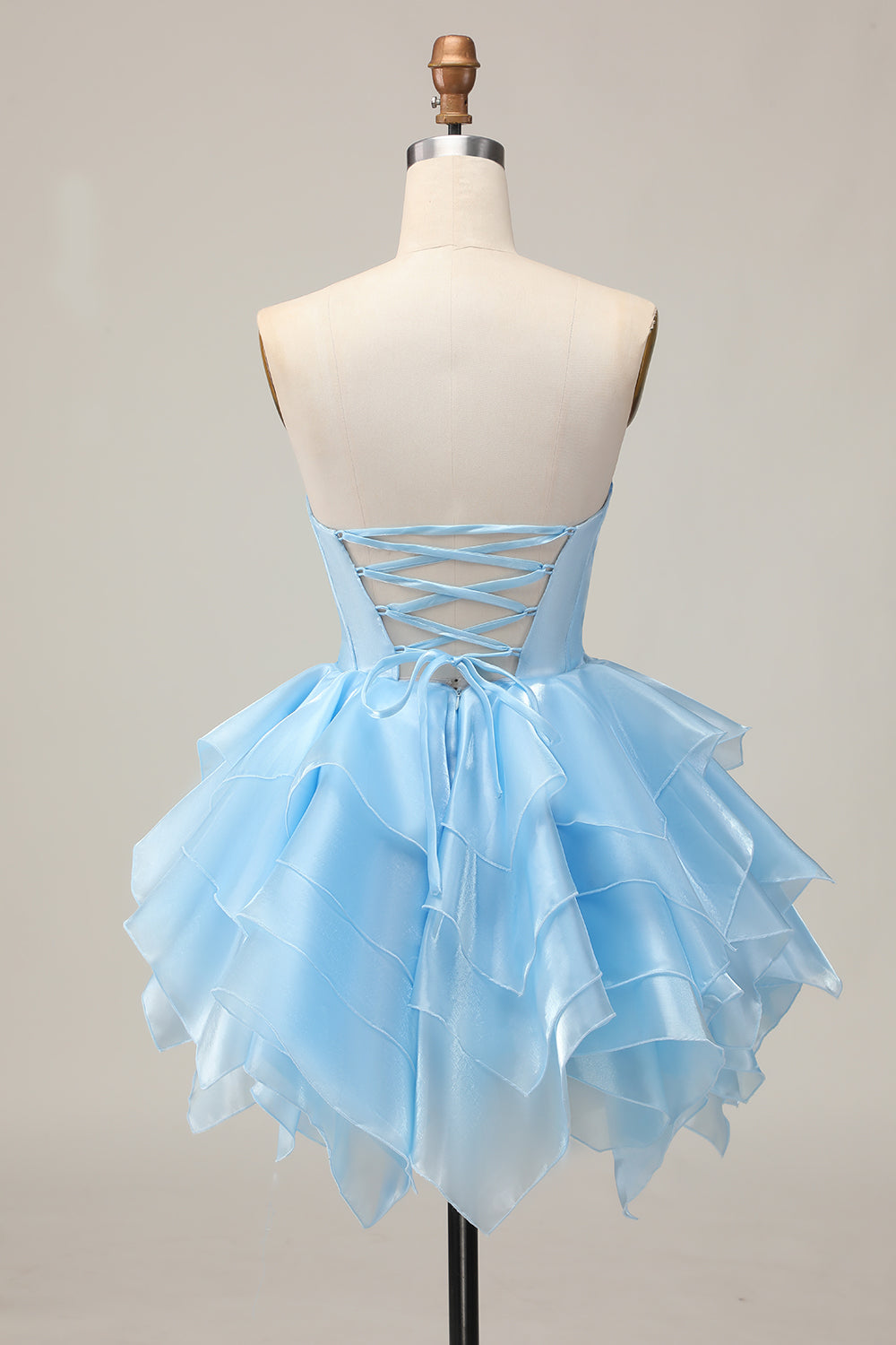 Corset A Line Tiered Strapless Pink Homecoming Dress with Lace Up Back