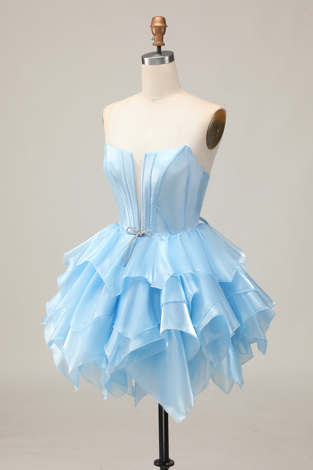 Corset A Line Tiered Strapless Pink Homecoming Dress with Lace Up Back