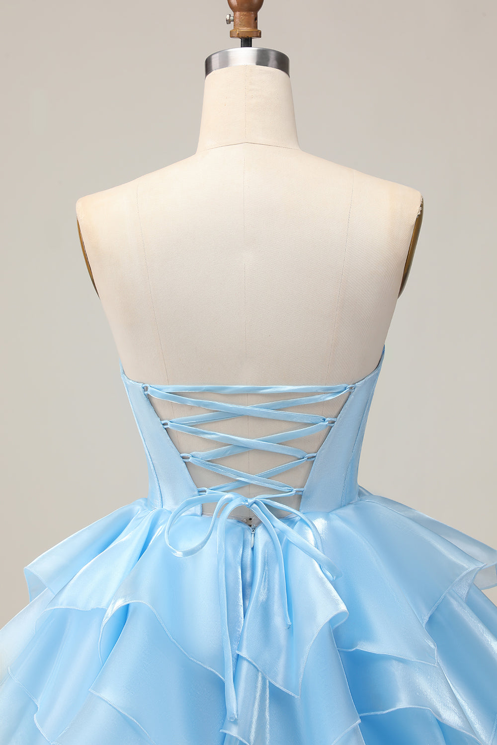 Corset A Line Tiered Strapless Pink Homecoming Dress with Lace Up Back
