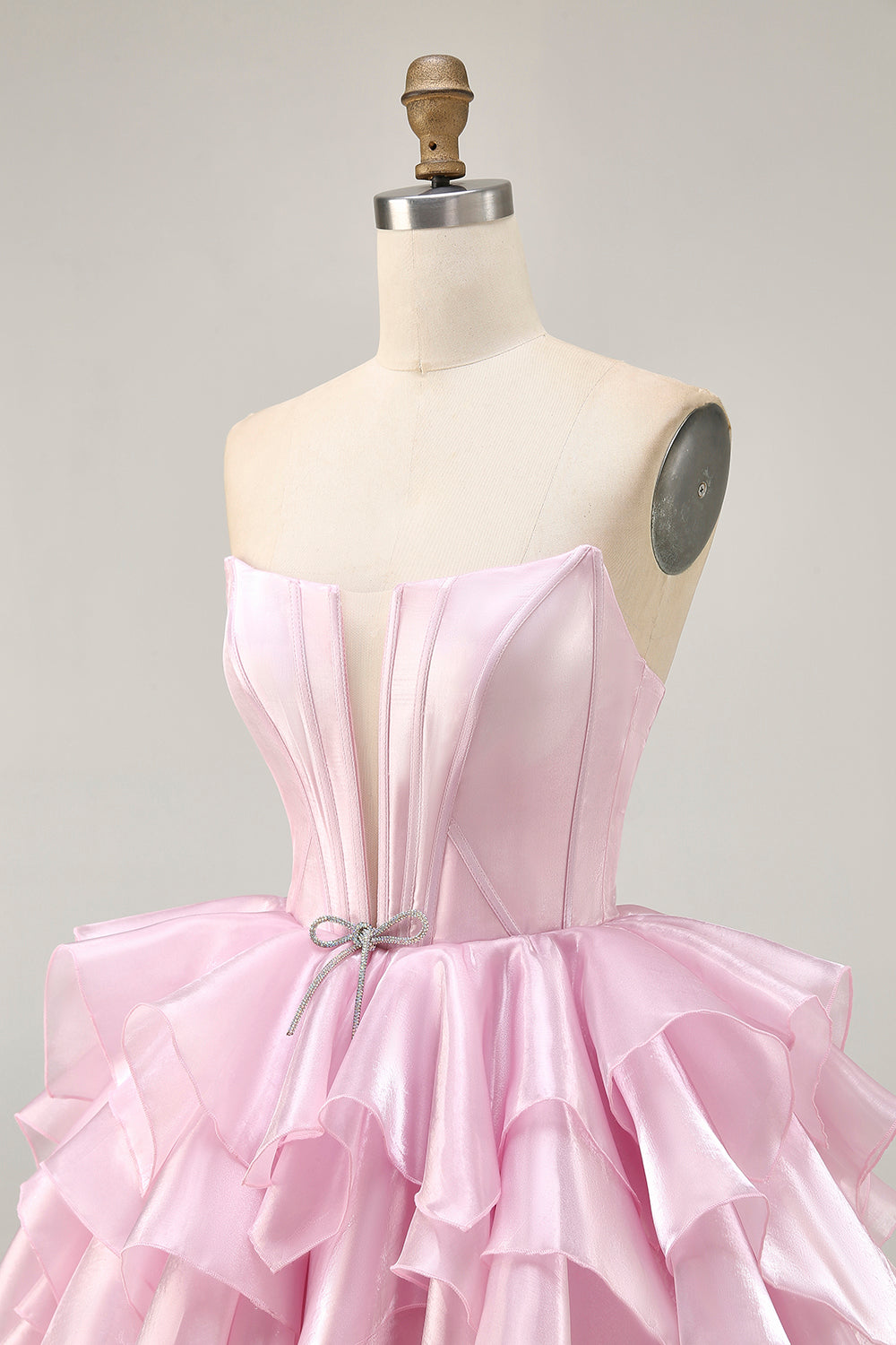 Corset A Line Tiered Strapless Pink Homecoming Dress with Lace Up Back