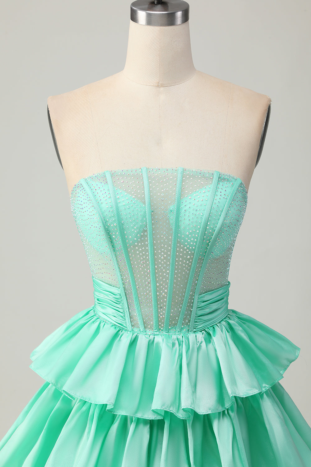 Red Strapless Beaded A Line Tiered Corset Homecoming Dress with Bow