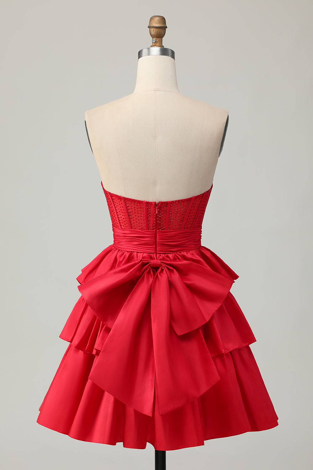 Corset Green A Line Tiered Beaded Strapless Homecoming Dress with Bow