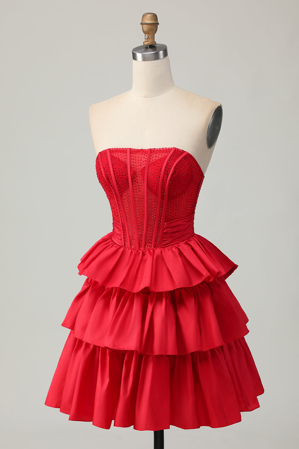 Corset Green A Line Tiered Beaded Strapless Homecoming Dress with Bow