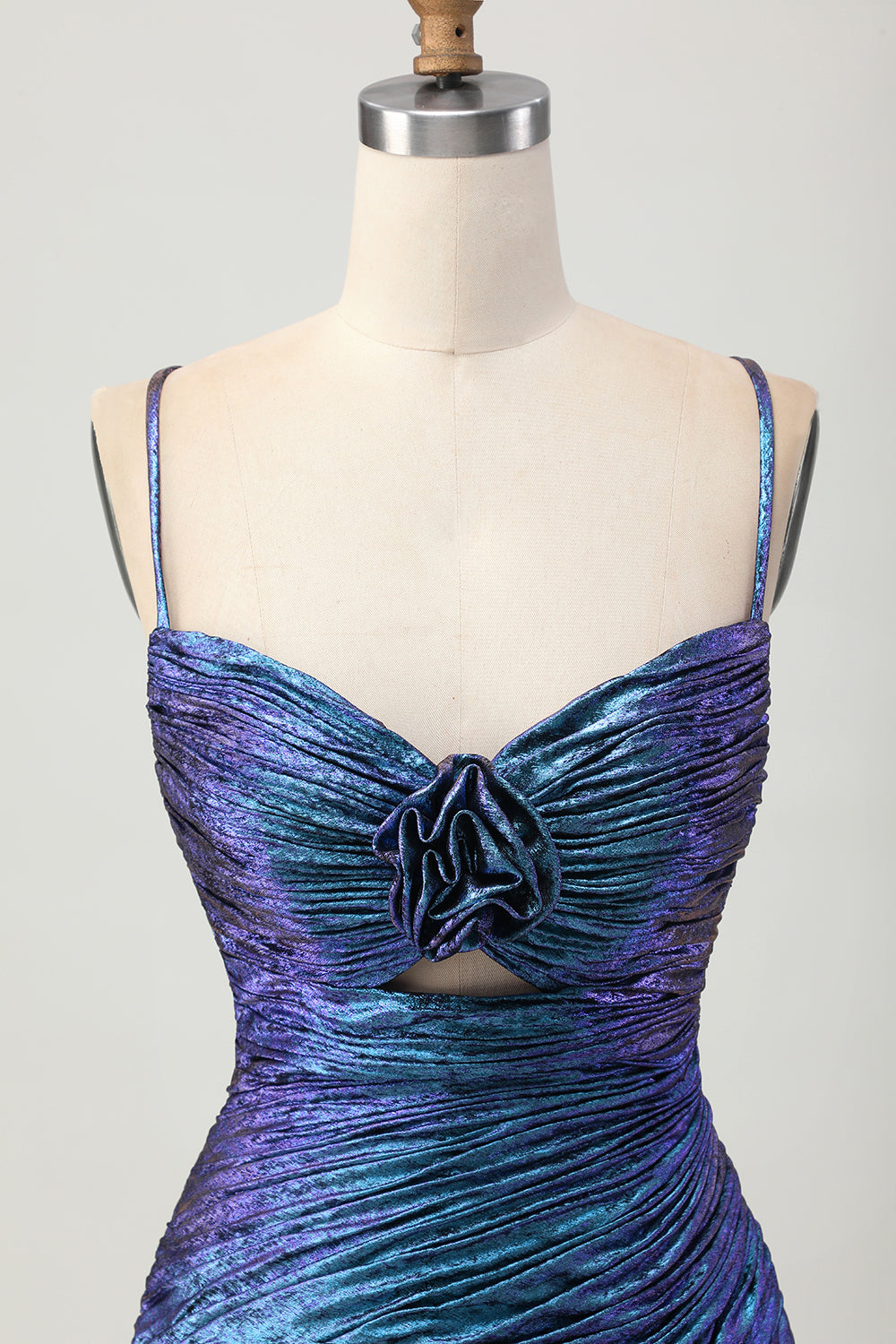 Metallic Blue Purple Cut Out Ruched Bodycon Homecoming Dress