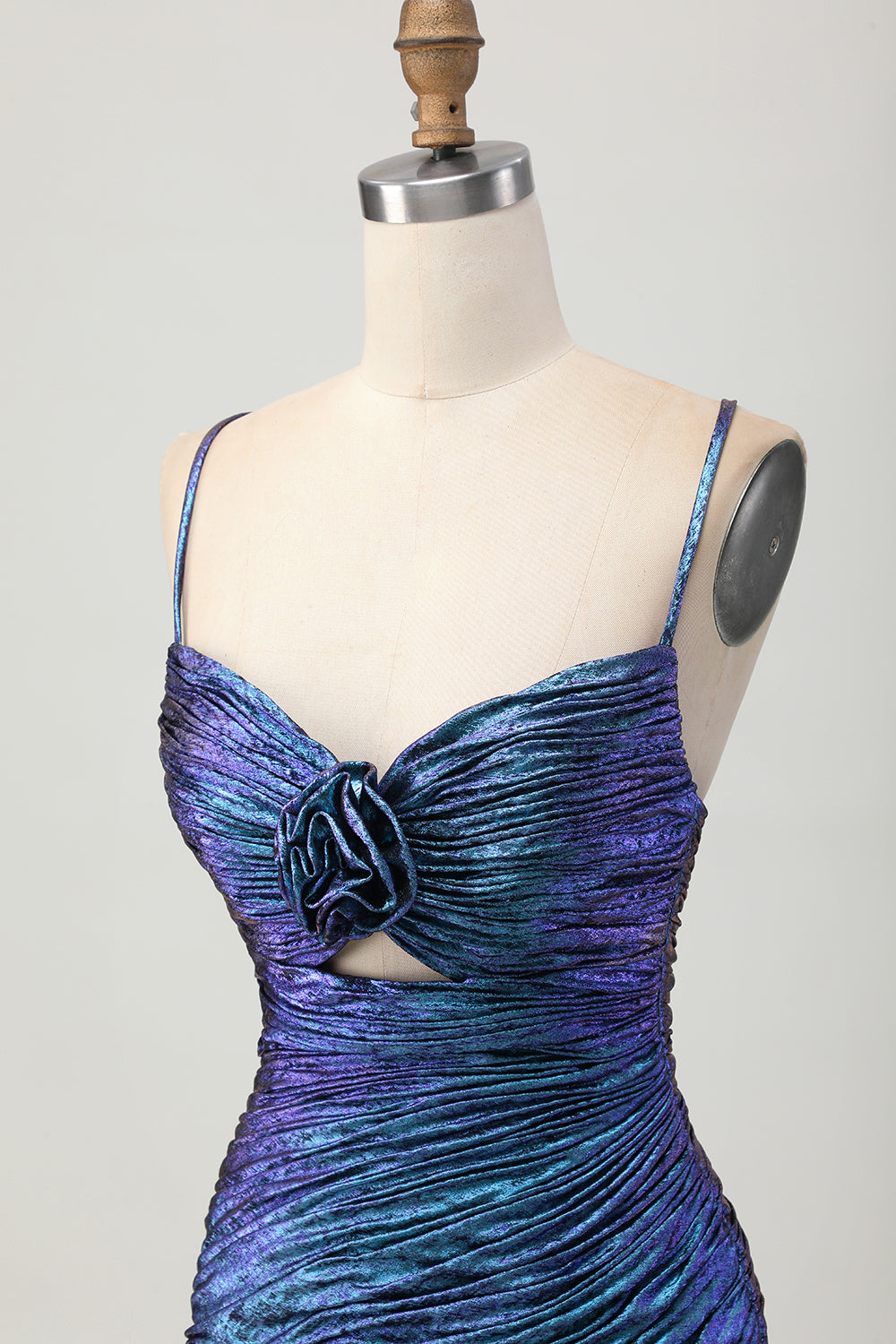 Metallic Blue Purple Cut Out Ruched Bodycon Homecoming Dress