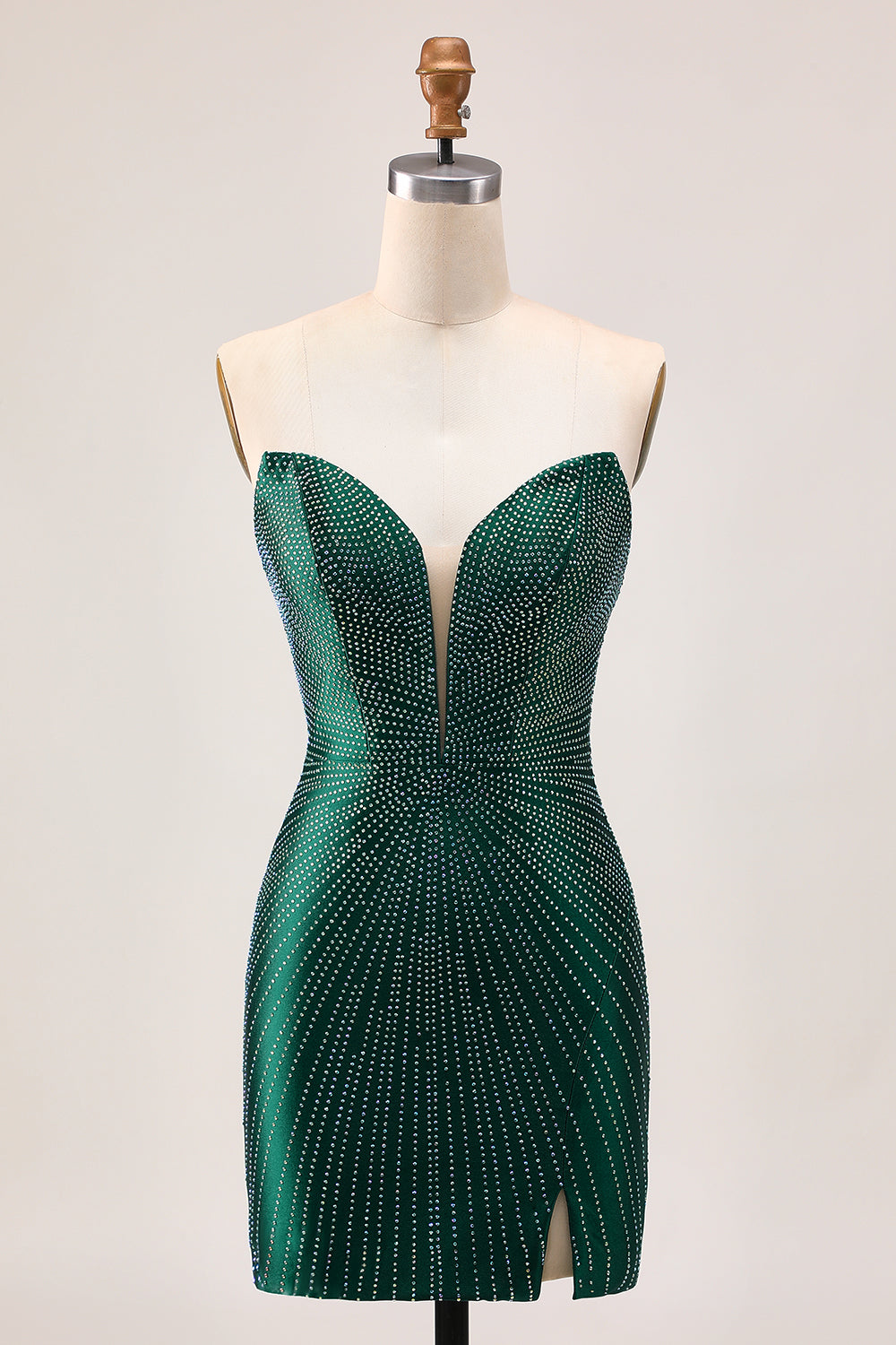 Dark Green Sweetheart Bodycon Beaded Homecomg Dress With Slit