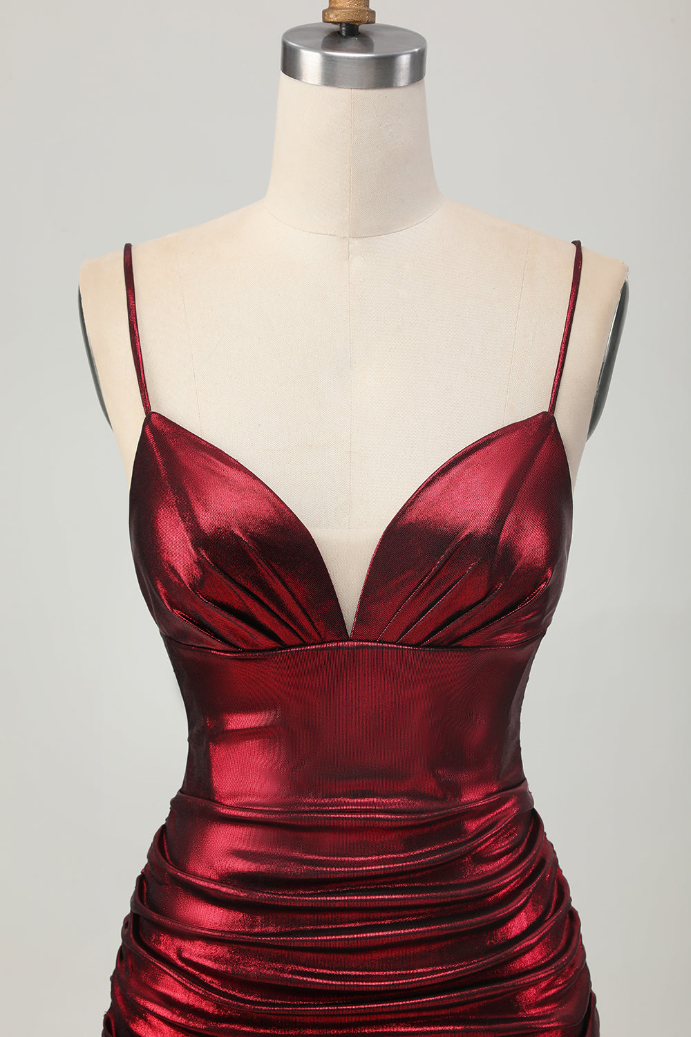 Burgundy Spaghetti Straps Ruched Tight Homecoming Dress