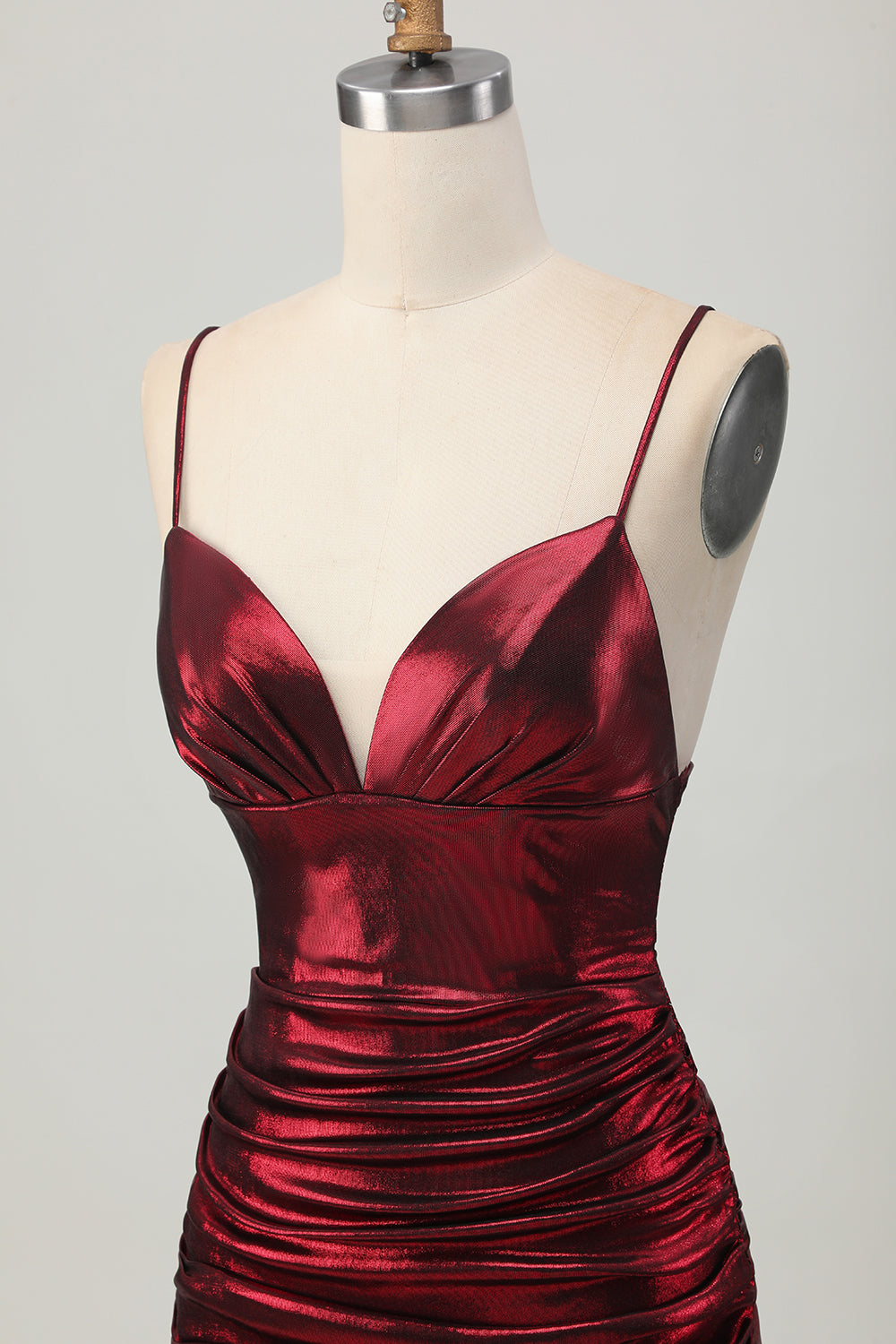 Burgundy Spaghetti Straps Ruched Tight Homecoming Dress