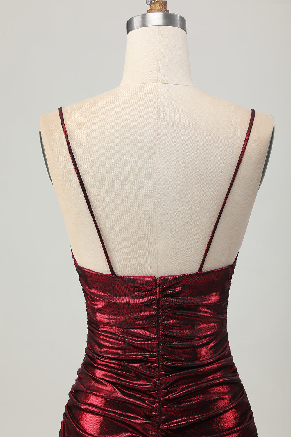 Burgundy Spaghetti Straps Ruched Tight Homecoming Dress