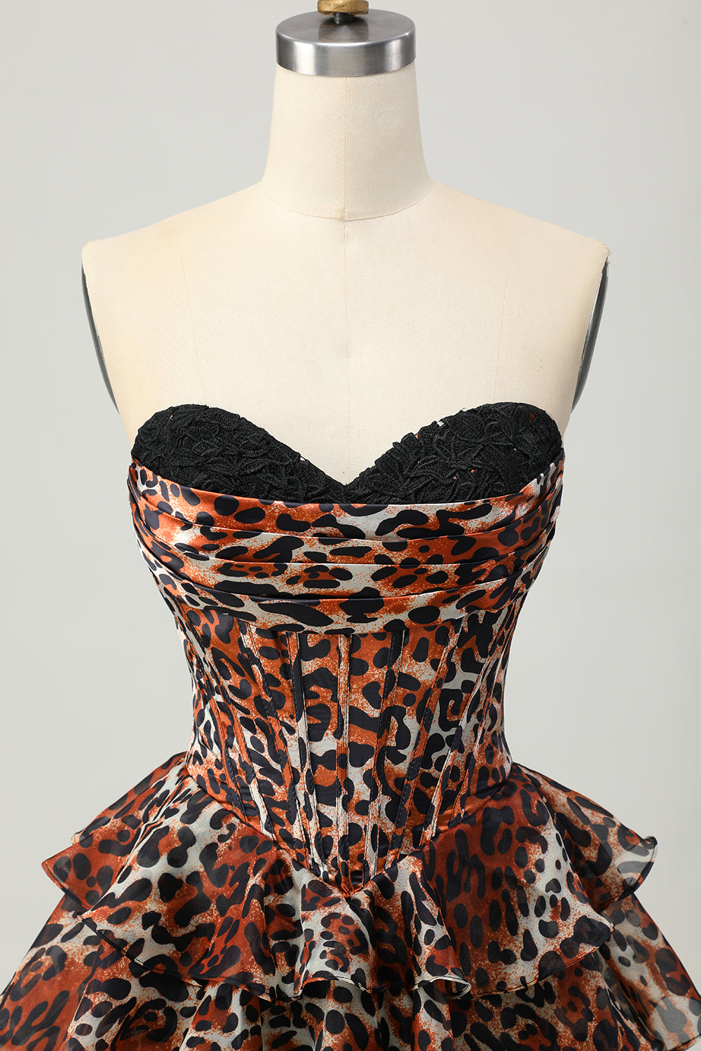 Corset A Line Sweetheart Tiered Khaki Leopard Homecoming Dress