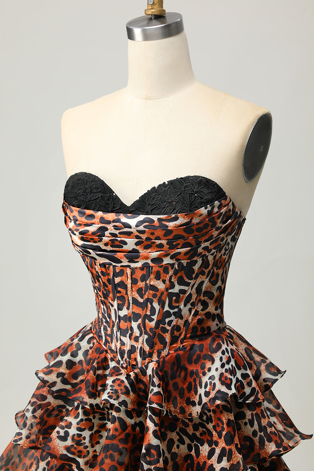 Corset A Line Sweetheart Tiered Khaki Leopard Homecoming Dress