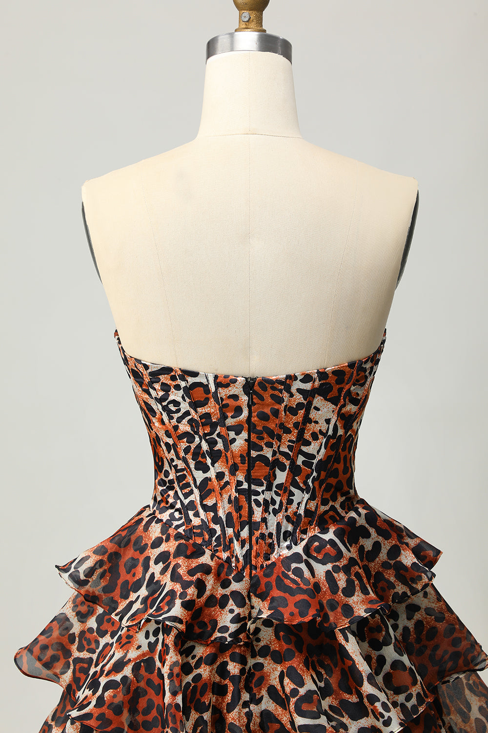 Corset A Line Sweetheart Tiered Khaki Leopard Homecoming Dress