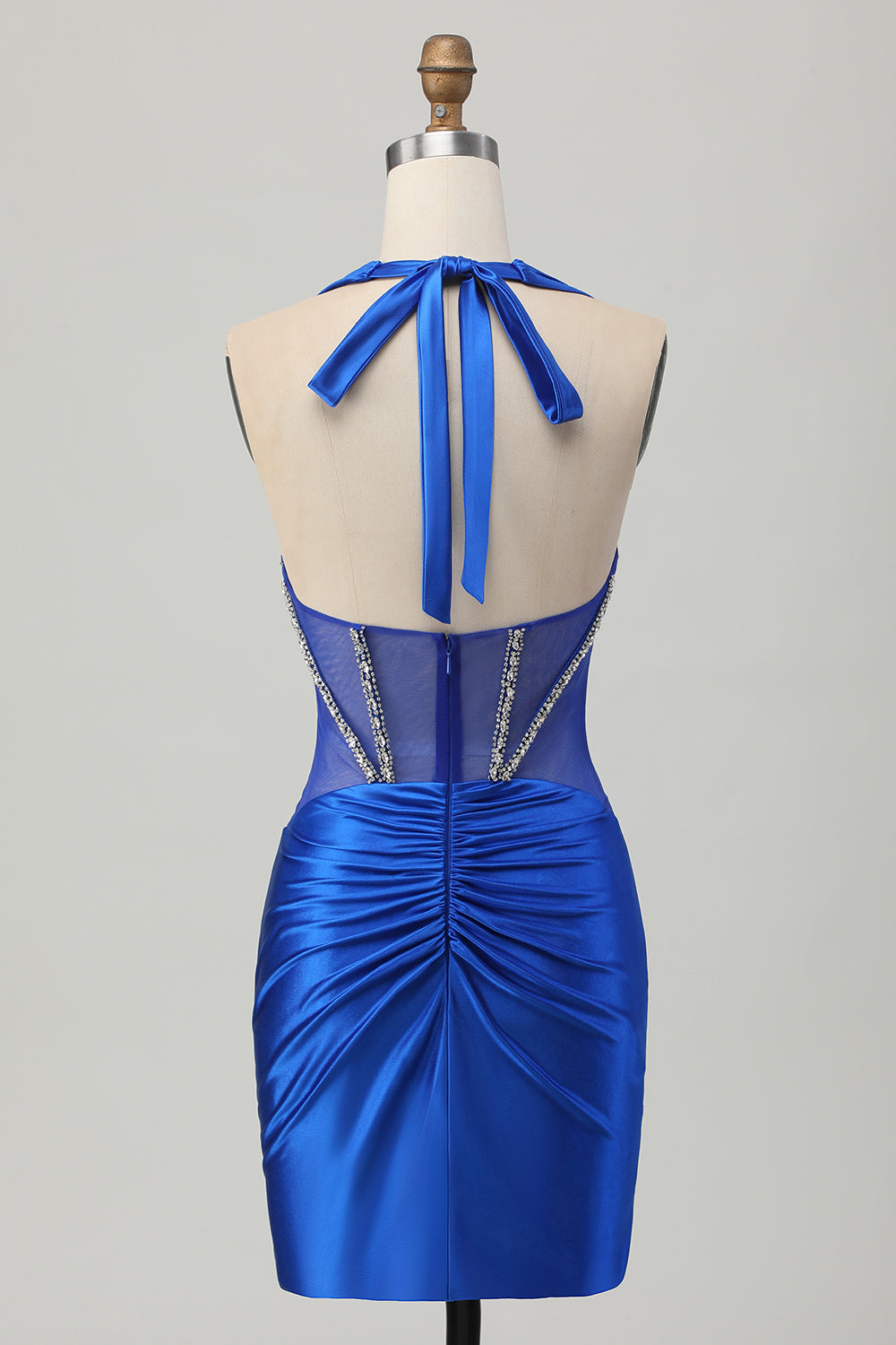 Fuchsia Halter Satin Bodycon Homecoming Dress with Rhinestones