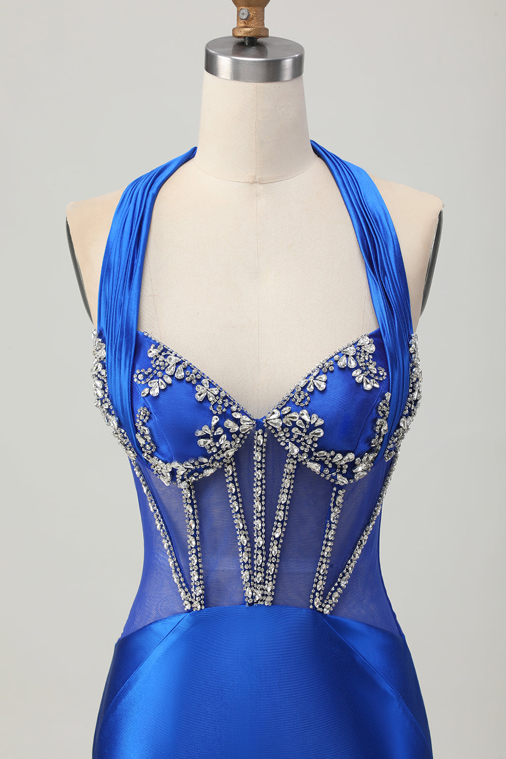 Fuchsia Halter Satin Bodycon Homecoming Dress with Rhinestones