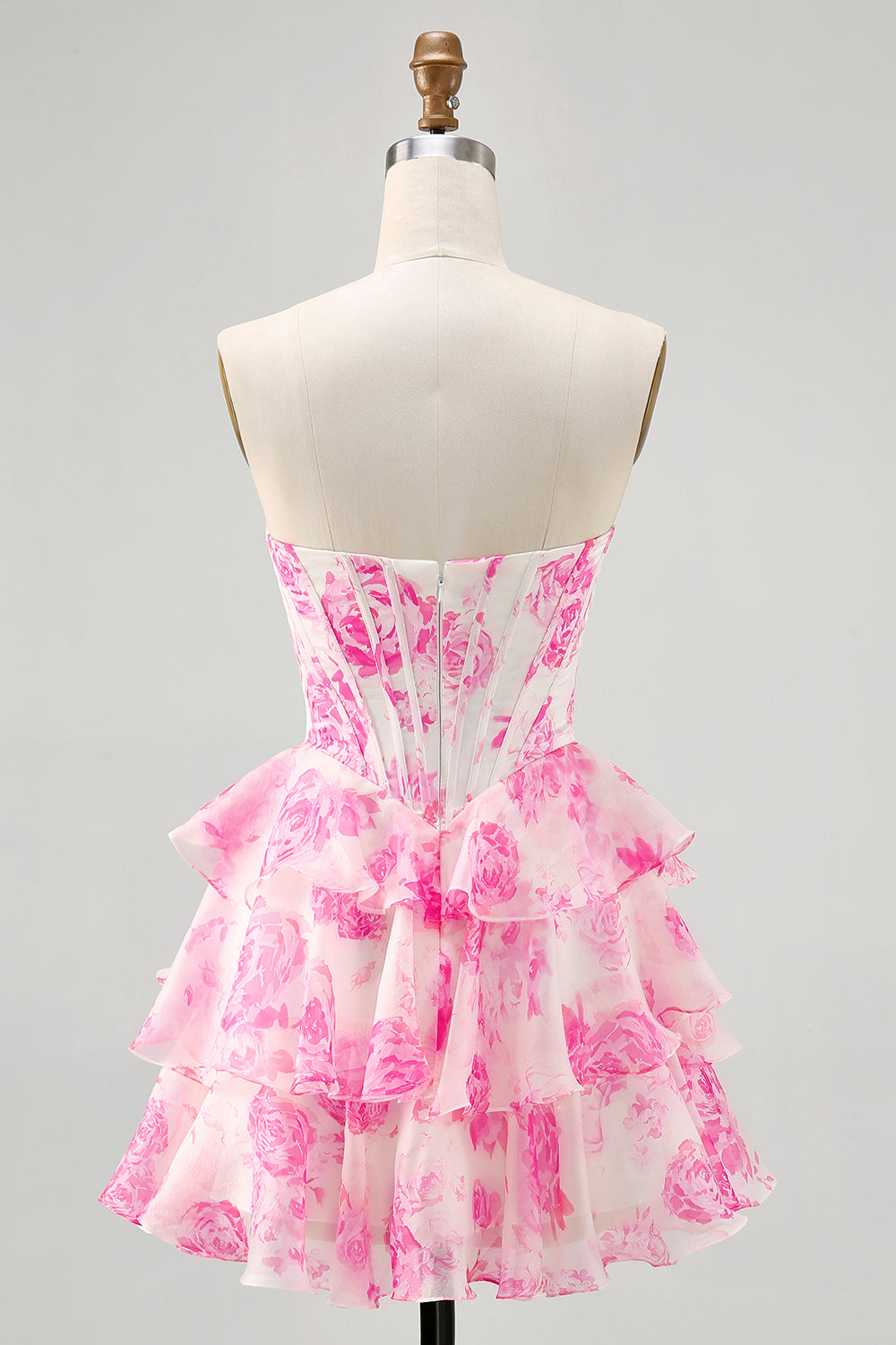 Pink Sweetheart Corset A-Line Printed Homecoming Dress With Sequins