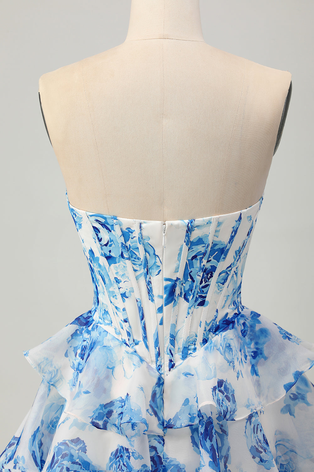 Printed Pink Flower Strapless Corset Homecoming Dress with Sequins