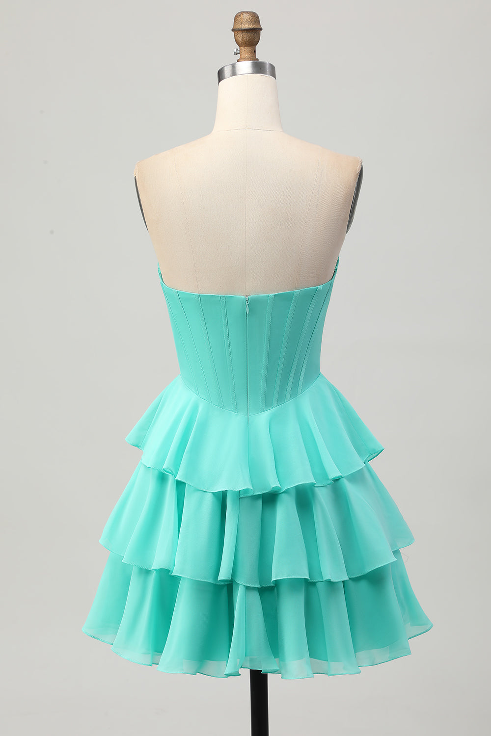 Yellow Strapless Tiered Corset A-Line Homecoming Dress with Beading