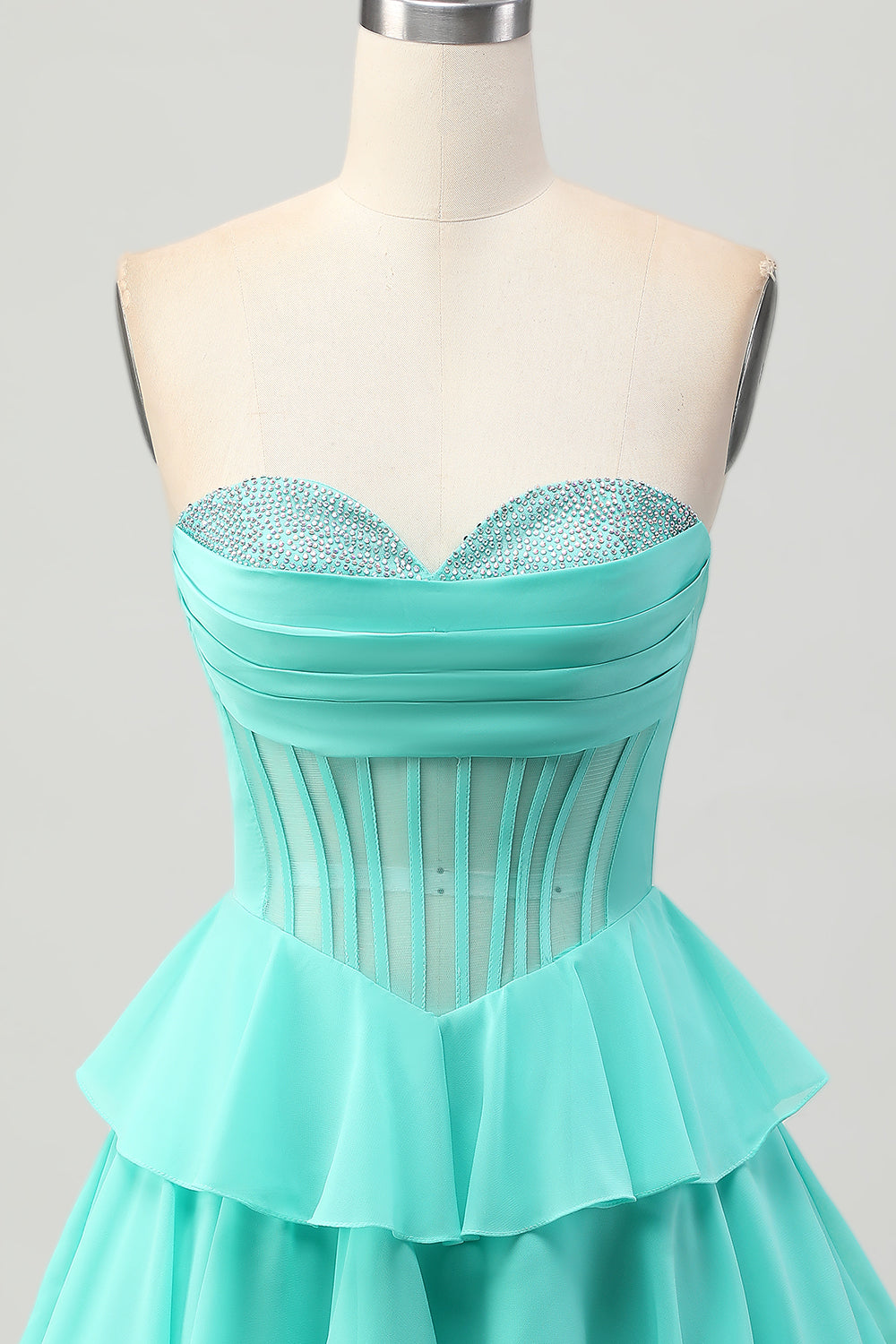Yellow Strapless Tiered Corset A-Line Homecoming Dress with Beading