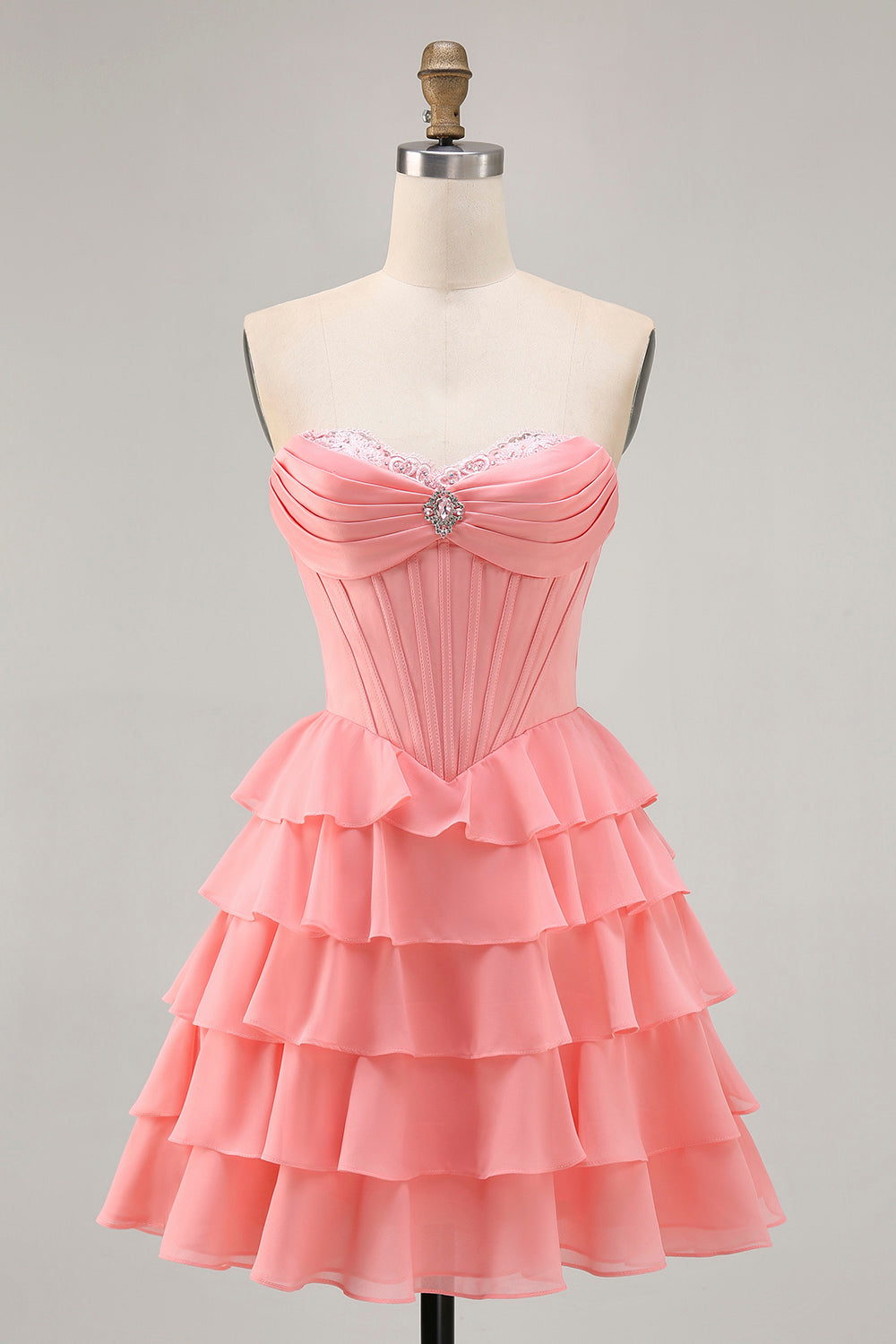Purple Corset Tiered Ruffle Strapless A-Line Homecoming Dress