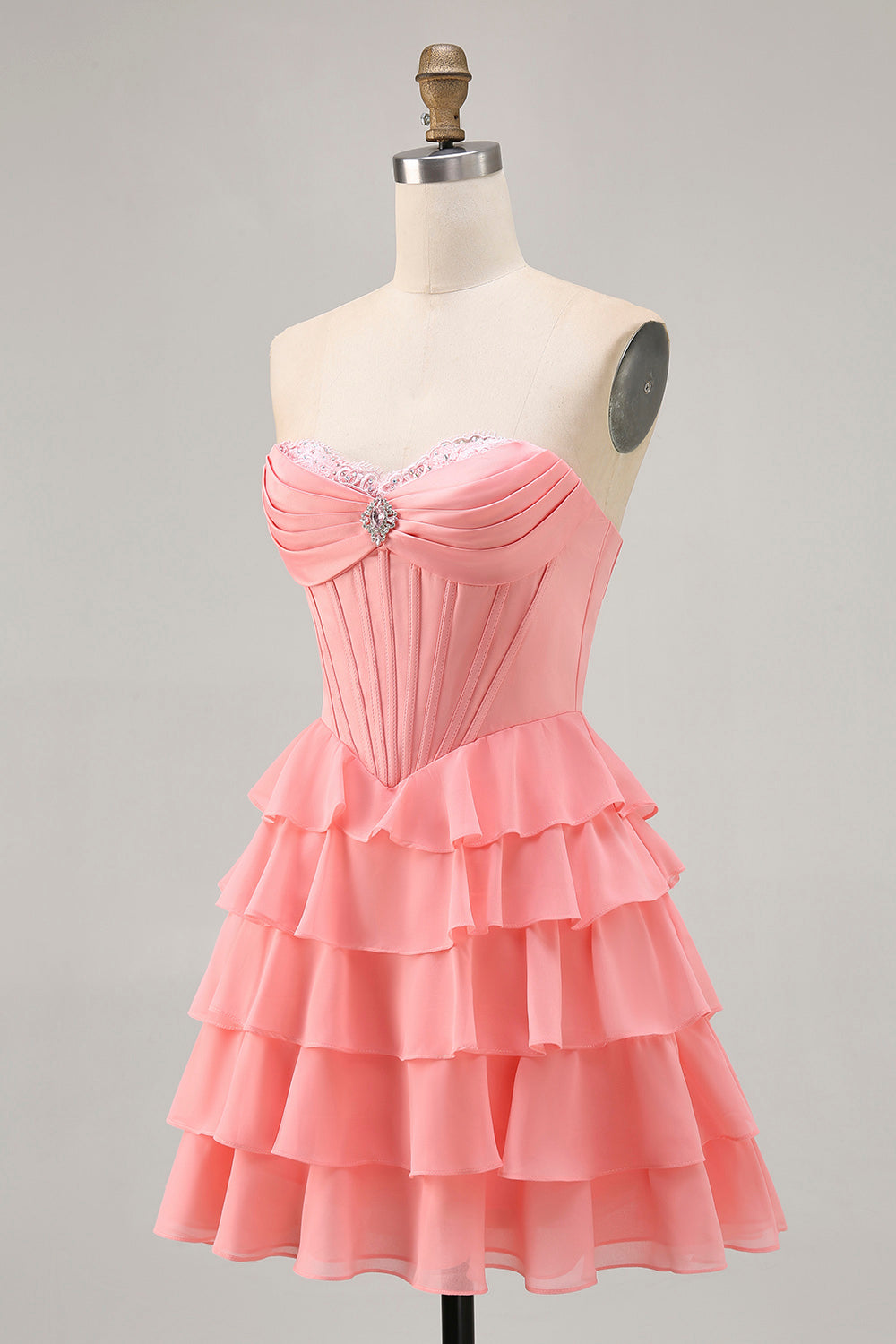 Purple Corset Tiered Ruffle Strapless A-Line Homecoming Dress