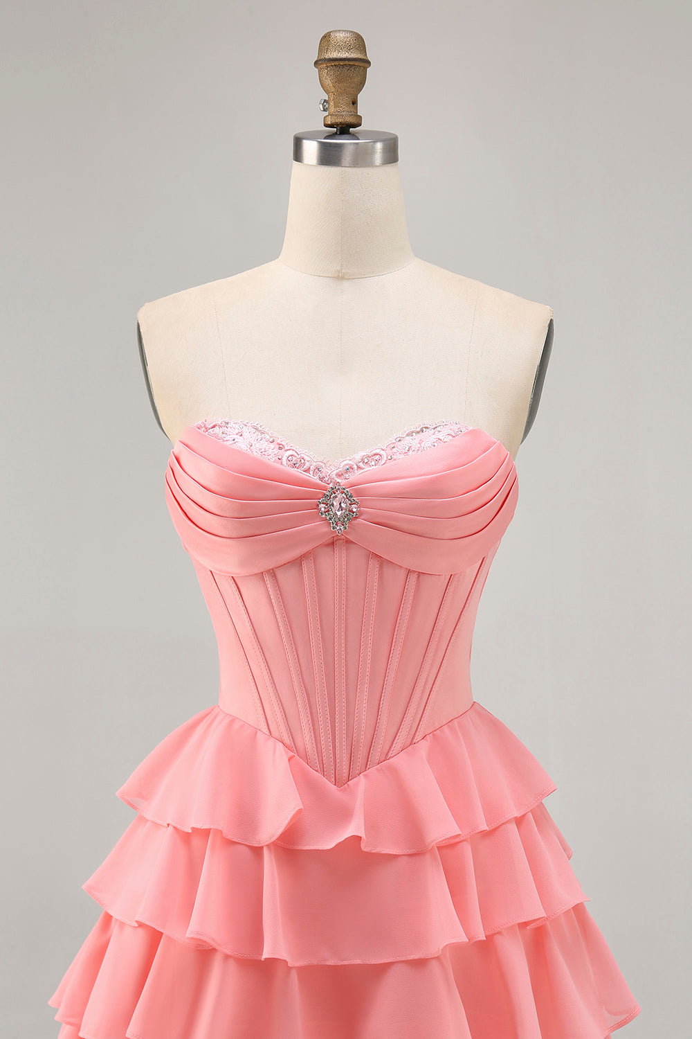 Purple Corset Tiered Ruffle Strapless A-Line Homecoming Dress