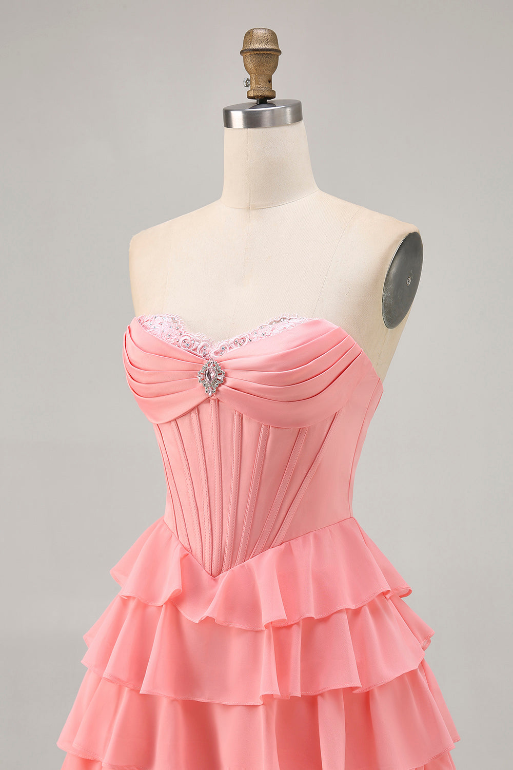 Purple Corset Tiered Ruffle Strapless A-Line Homecoming Dress