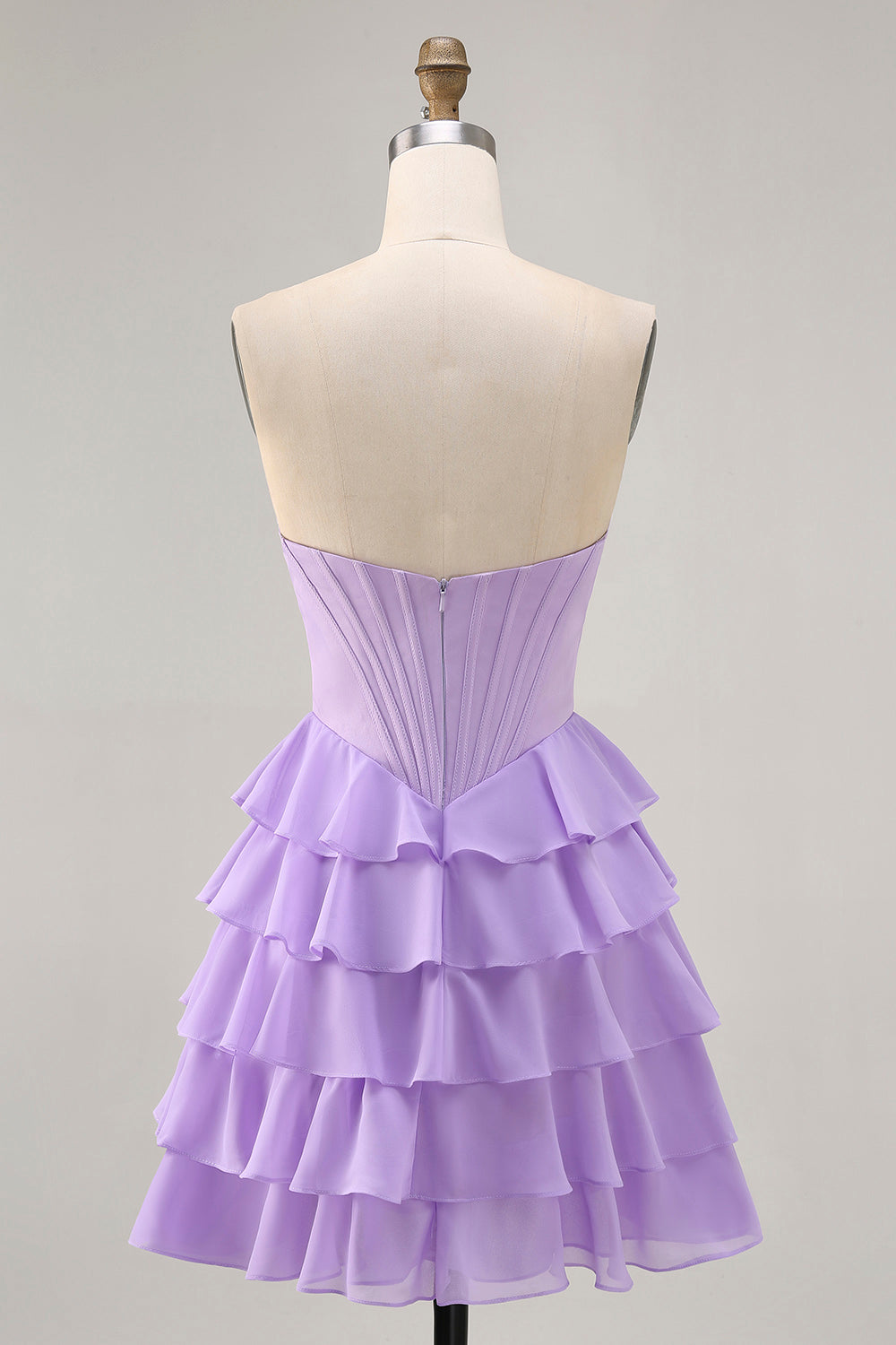 Purple Corset Tiered Ruffle Strapless A-Line Homecoming Dress