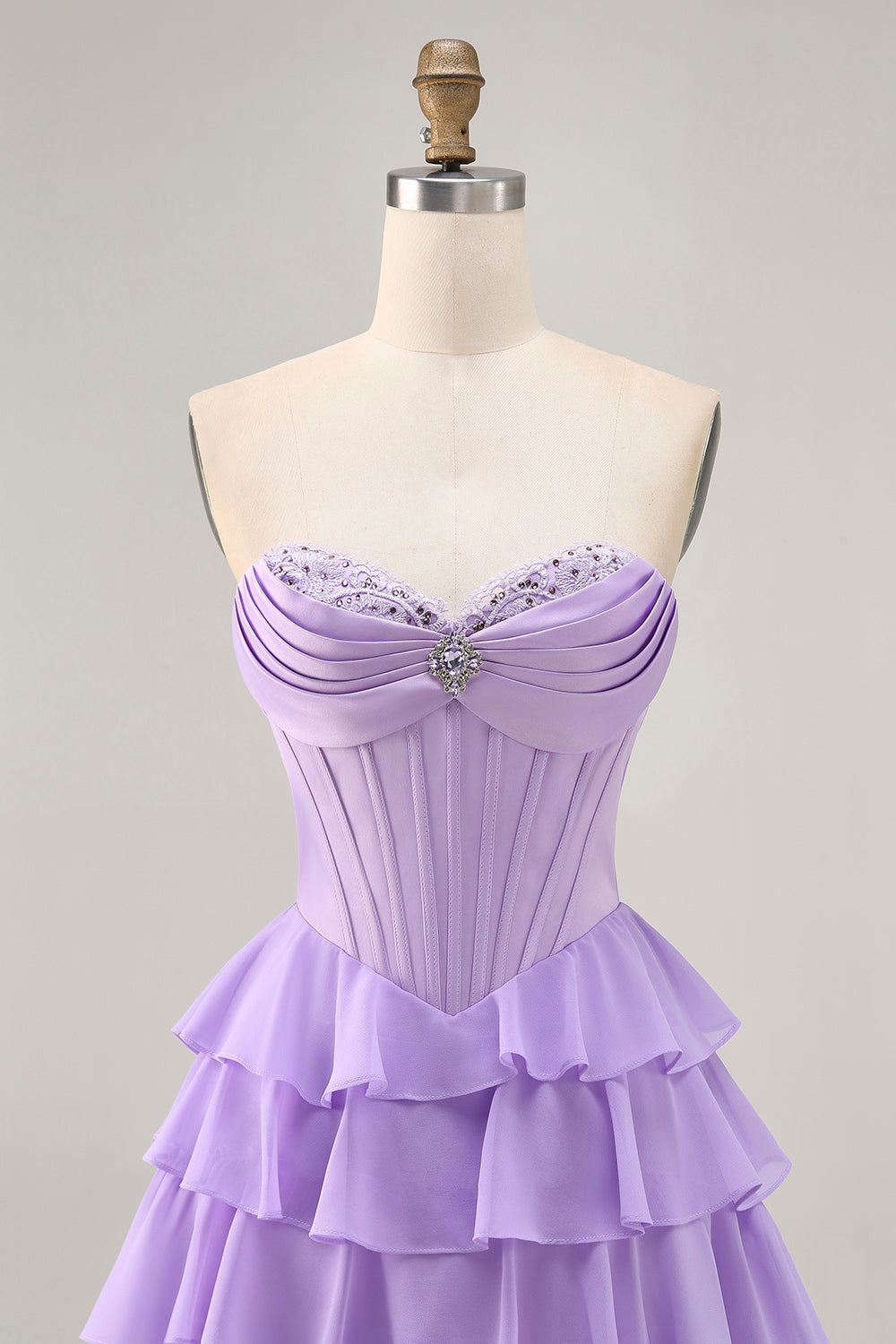 Purple Corset Tiered Ruffle Strapless A-Line Homecoming Dress